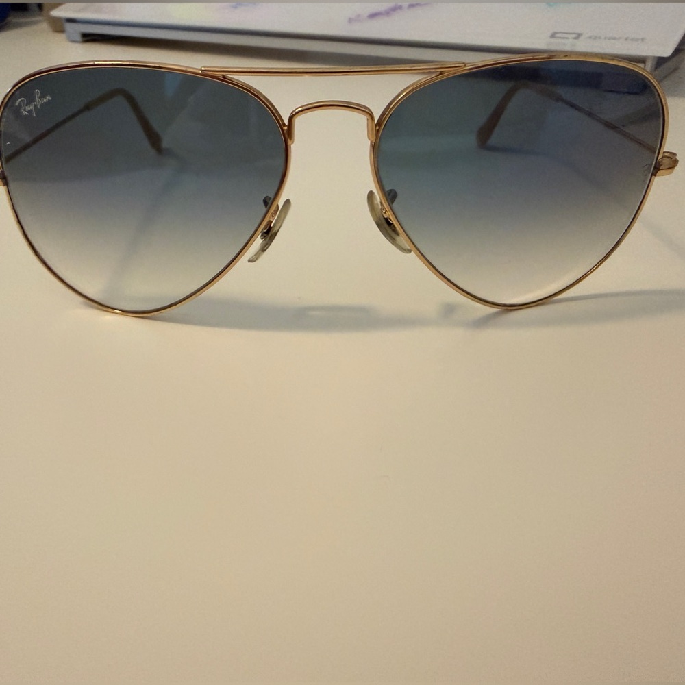 Ray-Ban Gold Frame Sunglasses with Blue Lenses